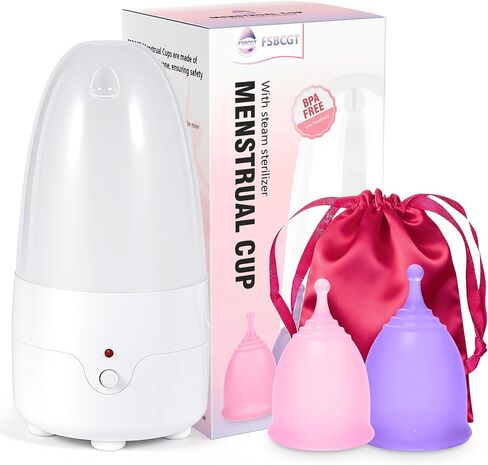 Menstrual Cup Kit with Steam Sterilizer - [S & L Size] Set, Reusable Period Cups, Includes Portable Sanitizer & Drawstring Pouch for Women, Leak-Proof Period Protection in Kuwait