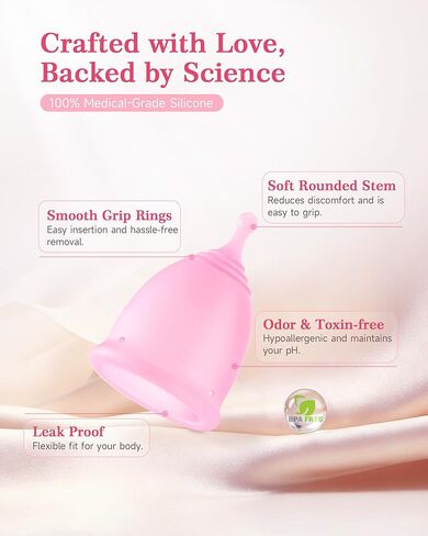 Menstrual Cup Kit with Steam Sterilizer - [S & L Size] Set, Reusable Period Cups, Includes Portable Sanitizer & Drawstring Pouch for Women, Leak-Proof Period Protection in Kuwait