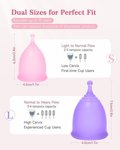 Menstrual Cup Kit with Steam Sterilizer - [S & L Size] Set, Reusable Period Cups, Includes Portable Sanitizer & Drawstring Pouch for Women, Leak-Proof Period Protection in Kuwait