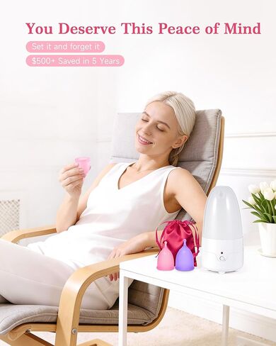 Menstrual Cup Kit with Steam Sterilizer - [S & L Size] Set, Reusable Period Cups, Includes Portable Sanitizer & Drawstring Pouch for Women, Leak-Proof Period Protection in Kuwait