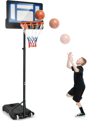 Goplus Portable Basketball Hoop, Basketball Goal w/4.3 FT-8.2 FT Adjustable Height, Ball Storage, Indoor Outdoor Weather-Resistance Basketball Hoop System for Outside Backyard, Driveway in Saudi Arabia