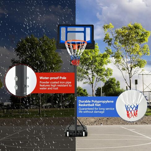 Goplus Portable Basketball Hoop, Basketball Goal w/4.3 FT-8.2 FT Adjustable Height, Ball Storage, Indoor Outdoor Weather-Resistance Basketball Hoop System for Outside Backyard, Driveway in Saudi Arabia