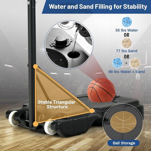Goplus Portable Basketball Hoop, Basketball Goal w/4.3 FT-8.2 FT Adjustable Height, Ball Storage, Indoor Outdoor Weather-Resistance Basketball Hoop System for Outside Backyard, Driveway in Saudi Arabia