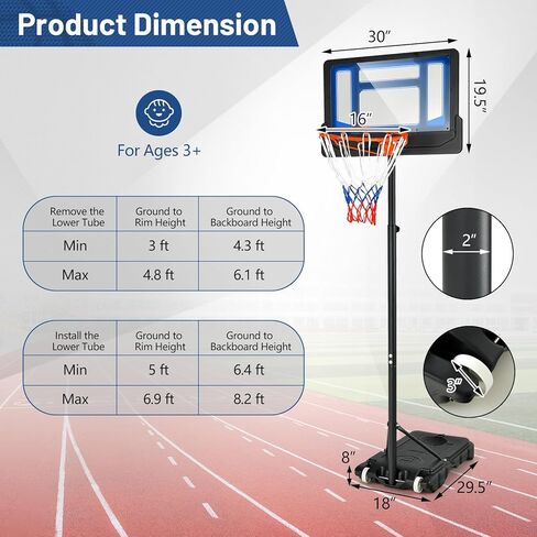 Goplus Portable Basketball Hoop, Basketball Goal w/4.3 FT-8.2 FT Adjustable Height, Ball Storage, Indoor Outdoor Weather-Resistance Basketball Hoop System for Outside Backyard, Driveway in Saudi Arabia