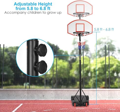 طوق كرة السلة GYMAX، نظام كرة السلة قابل للتعديل 7.1-8.1FT مع لوحة خلفية مقاومة للكسر، قاعدة قابلة للتعبئة، عجلتين وشبكات، هدف كرة السلة المحمول في جميع الأحوال الجوية للأطفال والمراهقين والبالغين، صالة ألعاب رياضية داخلية وخارجية in Saudi Arabia