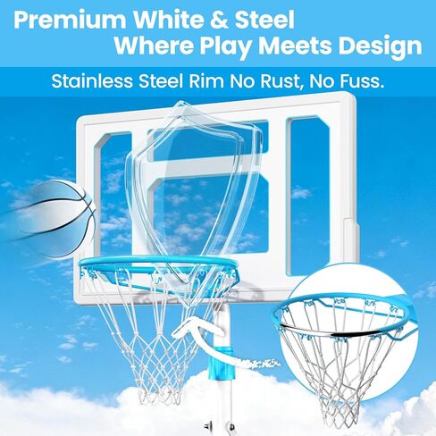 BACKYARD BLITZ Pool Basketball Hoop, 32in Portable Swimming Basketball Hoop for Pool, Stainless Steel Rust-Proof Basketball Goal Set Outdoor/Indoor in Kuwait