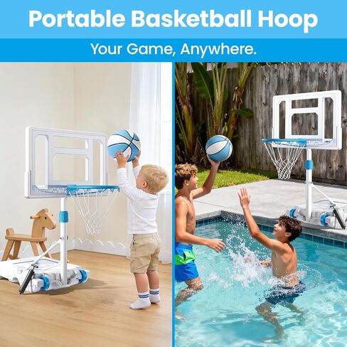 BACKYARD BLITZ Pool Basketball Hoop, 32in Portable Swimming Basketball Hoop for Pool, Stainless Steel Rust-Proof Basketball Goal Set Outdoor/Indoor in Kuwait