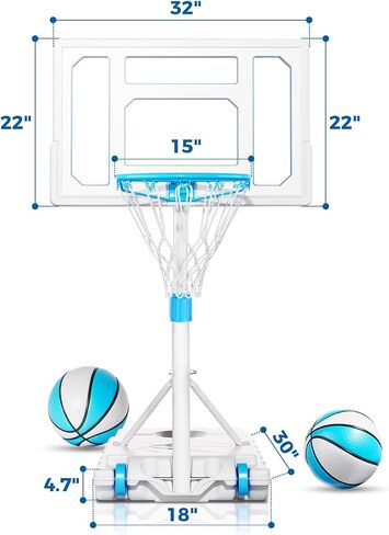 BACKYARD BLITZ Pool Basketball Hoop, 32in Portable Swimming Basketball Hoop for Pool, Stainless Steel Rust-Proof Basketball Goal Set Outdoor/Indoor in Kuwait