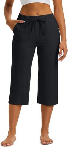 MAGCOMSEN Women's Capri Pants Cotton Yoga Wide Leg Capris Loose Casual Lounge Workout Capri Sweatpants with 5 Pockets in Saudi Arabia