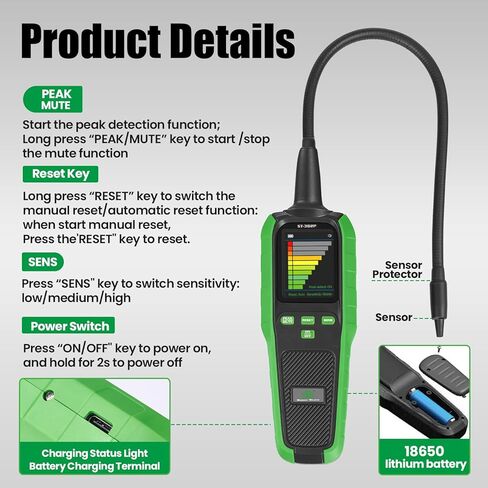 كاشف تسرب غاز التبريد من سوبر ستارز HVAC، مستشعر من الفولاذ المقاوم للصدأ، جهاز هالوجين فريون، كشف تكييف الهواء وتبريد السيارات، R22 R134a R410a CFCs HCFCs HFCs، ST-382P in Kuwait