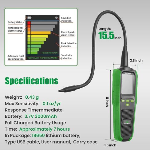 كاشف تسرب غاز التبريد من سوبر ستارز HVAC، مستشعر من الفولاذ المقاوم للصدأ، جهاز هالوجين فريون، كشف تكييف الهواء وتبريد السيارات، R22 R134a R410a CFCs HCFCs HFCs، ST-382P in Kuwait