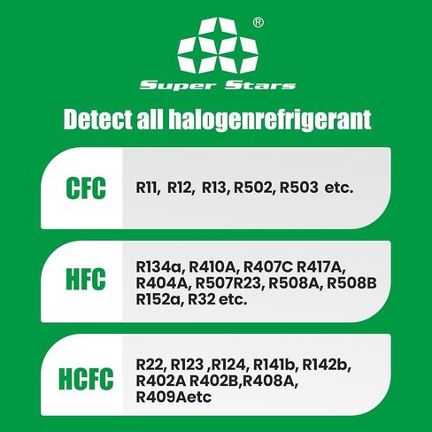 كاشف تسرب غاز التبريد من سوبر ستارز HVAC، مستشعر من الفولاذ المقاوم للصدأ، جهاز هالوجين فريون، كشف تكييف الهواء وتبريد السيارات، R22 R134a R410a CFCs HCFCs HFCs، ST-382P in Kuwait