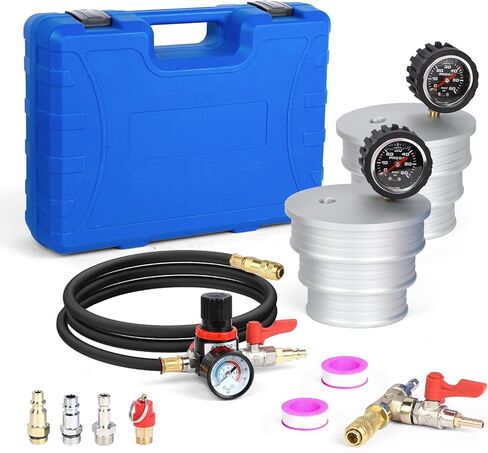 Boost Leak Tester Kit with Smoke Adapter Charge Air Cooler CAC Boost Leak Tester Solid 6061 Aluminum 3" 3.5" 4" Adapters Charge Air Cooler Tester Kit with 5FT Hose,for Tractors, Semi-Trucks Machinery in Kuwait