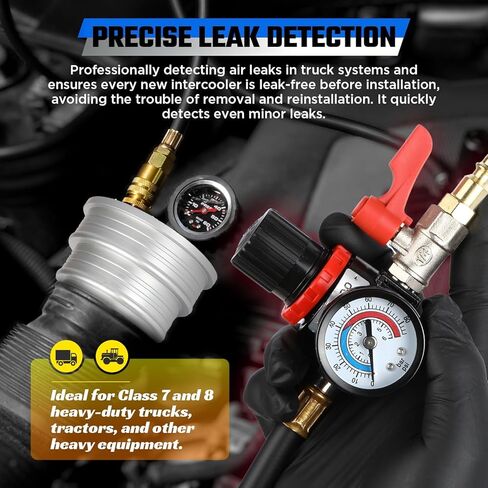 Boost Leak Tester Kit with Smoke Adapter Charge Air Cooler CAC Boost Leak Tester Solid 6061 Aluminum 3" 3.5" 4" Adapters Charge Air Cooler Tester Kit with 5FT Hose,for Tractors, Semi-Trucks Machinery in Kuwait