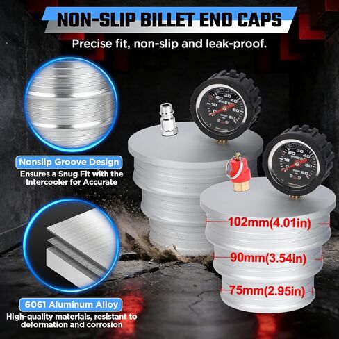 Boost Leak Tester Kit with Smoke Adapter Charge Air Cooler CAC Boost Leak Tester Solid 6061 Aluminum 3" 3.5" 4" Adapters Charge Air Cooler Tester Kit with 5FT Hose,for Tractors, Semi-Trucks Machinery in Kuwait