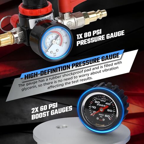 Boost Leak Tester Kit with Smoke Adapter Charge Air Cooler CAC Boost Leak Tester Solid 6061 Aluminum 3" 3.5" 4" Adapters Charge Air Cooler Tester Kit with 5FT Hose,for Tractors, Semi-Trucks Machinery in Kuwait