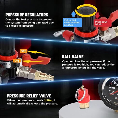 Boost Leak Tester Kit with Smoke Adapter Charge Air Cooler CAC Boost Leak Tester Solid 6061 Aluminum 3" 3.5" 4" Adapters Charge Air Cooler Tester Kit with 5FT Hose,for Tractors, Semi-Trucks Machinery in Kuwait