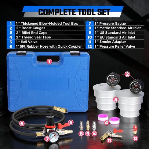 Boost Leak Tester Kit with Smoke Adapter Charge Air Cooler CAC Boost Leak Tester Solid 6061 Aluminum 3" 3.5" 4" Adapters Charge Air Cooler Tester Kit with 5FT Hose,for Tractors, Semi-Trucks Machinery in Kuwait