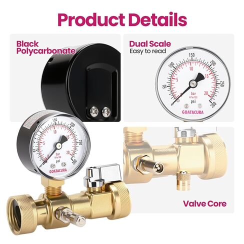 0-300psi Air Over Water Test Kit, 2" Dial Size, 1/4" NPT Lower Mount, with 3/4" Female Hose Tee Connection for Leak Detection and Pressure Testing,3-2-3% Accuracy in Kuwait