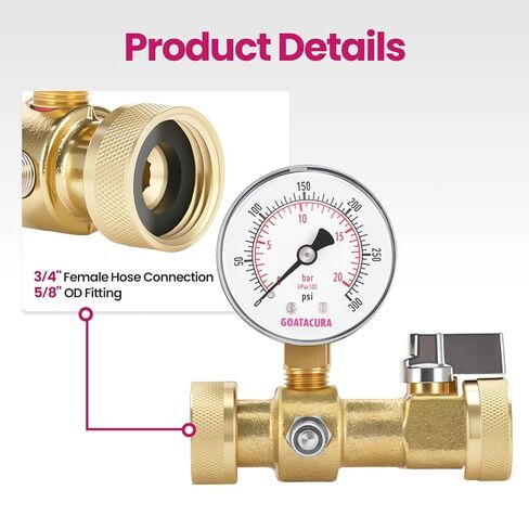 0-300psi Air Over Water Test Kit, 2" Dial Size, 1/4" NPT Lower Mount, with 3/4" Female Hose Tee Connection for Leak Detection and Pressure Testing,3-2-3% Accuracy in Kuwait