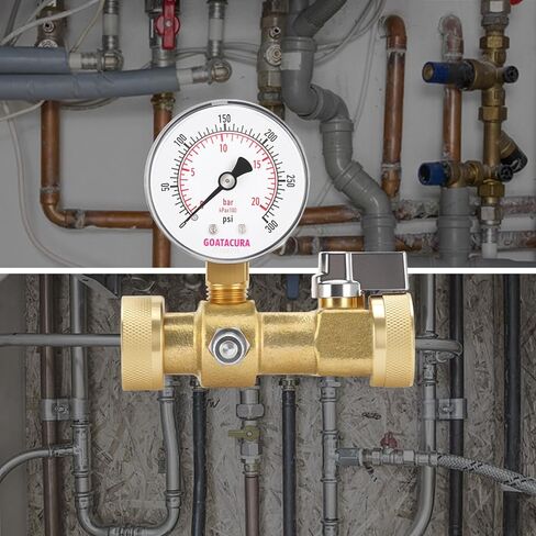 0-300psi Air Over Water Test Kit, 2" Dial Size, 1/4" NPT Lower Mount, with 3/4" Female Hose Tee Connection for Leak Detection and Pressure Testing,3-2-3% Accuracy in Kuwait