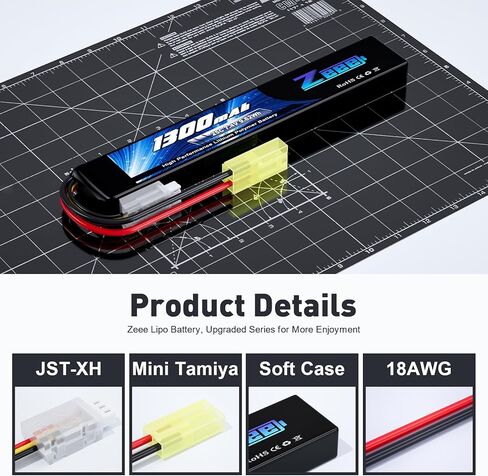 بطارية Zeee 2S Airsoft Lipo بقدرة 1300 مللي أمبير في الساعة 7.4 فولت 25C مع موصل تاميا صغير لبندقية مسدسات Airsoft in Saudi Arabia