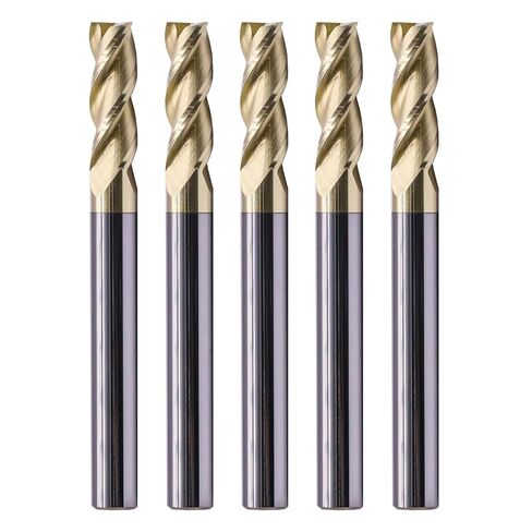 Solid Carbide Square End Mill(5Pcs 1/4in) - ZrN Coated, 3 Flute, 37° Helix, 1/4" Cutting Diameter, 1/4" Shank Diameter, 3/4" Length of Cut, 2-1/2" Overall Length for Milling Aluminum and Copper in Saudi Arabia