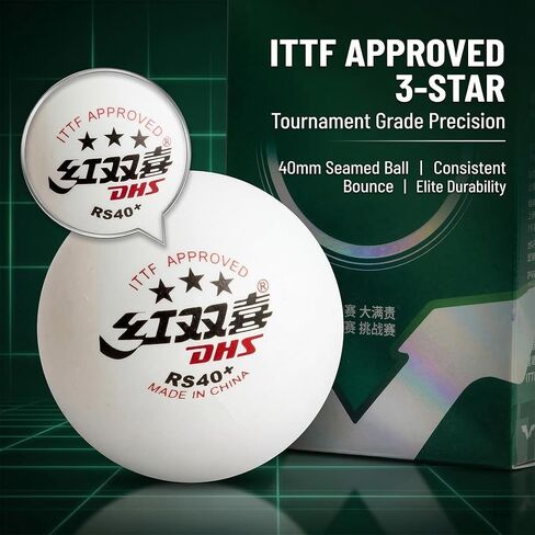 كرة تنس الطاولة RS40 WTT 3 نجوم من DHS Sports - مادة PCR معاد تدويرها، كرة WTT الرسمية، معتمدة من ITTF، استخدام البطولة، كرة مخيطة 40 مم، عبوة من 6 كرات in Saudi Arabia