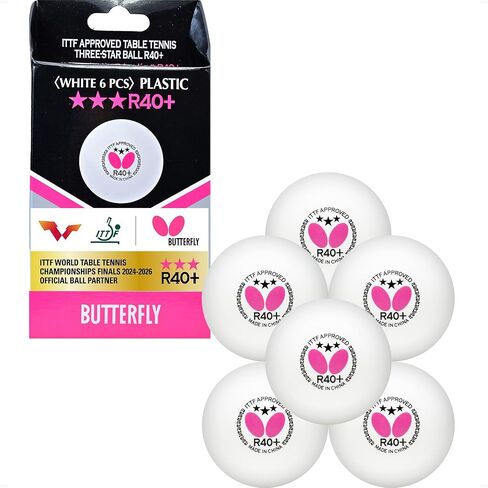 Butterfly R40+ Table Tennis Balls — 40mm White Ping Pong Ball — ITTF Certified Professional Table Tennis Ball — Poly Table Tennis Ball — 3 Pack, 6 Pack, or 12 Pack in Saudi Arabia
