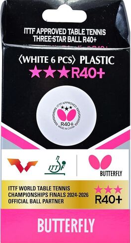 Butterfly R40+ Table Tennis Balls — 40mm White Ping Pong Ball — ITTF Certified Professional Table Tennis Ball — Poly Table Tennis Ball — 3 Pack, 6 Pack, or 12 Pack in Saudi Arabia