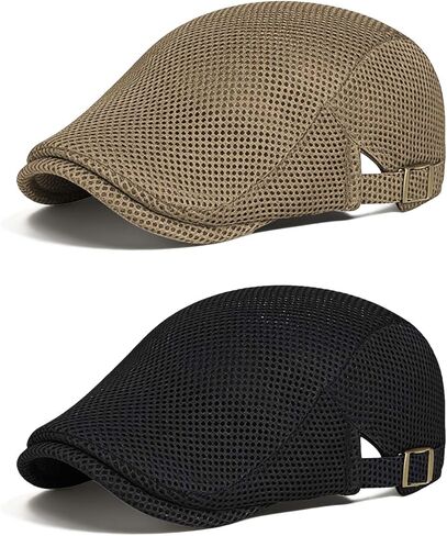 Men's Flat Caps Mesh,2 Pcs Adjustable Breathable Newsboy Beret Ivy Irish Hunting Cabbie Hat for Outdoor Activities in Kuwait