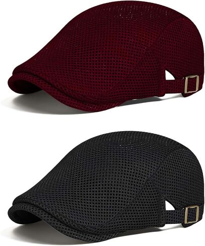 Men's Flat Caps Mesh,2 Pcs Adjustable Breathable Newsboy Beret Ivy Irish Hunting Cabbie Hat for Outdoor Activities in Kuwait