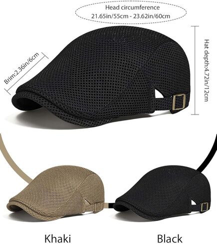 Men's Flat Caps Mesh,2 Pcs Adjustable Breathable Newsboy Beret Ivy Irish Hunting Cabbie Hat for Outdoor Activities in Kuwait