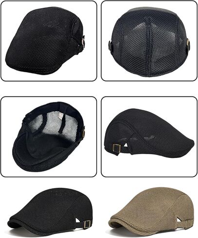Men's Flat Caps Mesh,2 Pcs Adjustable Breathable Newsboy Beret Ivy Irish Hunting Cabbie Hat for Outdoor Activities in Kuwait