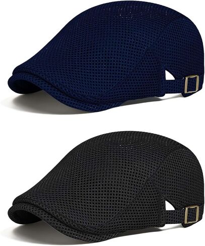 Men's Flat Caps Mesh,2 Pcs Adjustable Breathable Newsboy Beret Ivy Irish Hunting Cabbie Hat for Outdoor Activities in Kuwait