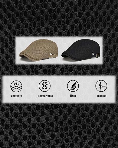 Men's Flat Caps Mesh,2 Pcs Adjustable Breathable Newsboy Beret Ivy Irish Hunting Cabbie Hat for Outdoor Activities in Kuwait