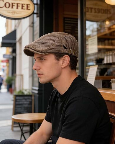 Men's Flat Caps Mesh,2 Pcs Adjustable Breathable Newsboy Beret Ivy Irish Hunting Cabbie Hat for Outdoor Activities in Kuwait