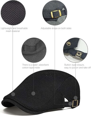 Men's Flat Caps Mesh,2 Pcs Adjustable Breathable Newsboy Beret Ivy Irish Hunting Cabbie Hat for Outdoor Activities in Kuwait