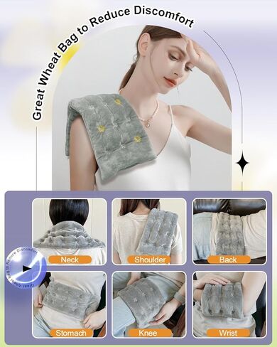 وسادة تدفئة بالميكروويف من كومويل مقاس 6 * 16 بوصة للرقبة والكتف وتشنجات الدورة الشهرية والظهر وسادة تدفئة رطبة محمولة مضغوطة دافئة، رمادي غير معطر in Kuwait