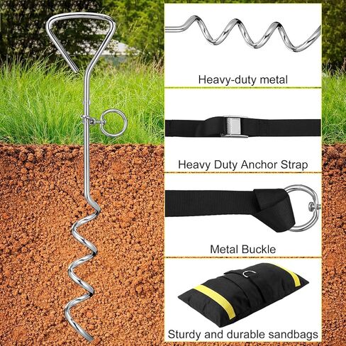 Basketball Goal Anchor, Heavy Duty Basketball Hoop Tie Down Kit, Court Setup Ground Stakes with Adjustable Straps for Mounting Trampoline Swing Tent in Kuwait