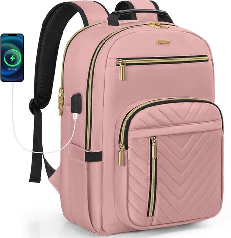 Laptop Backpack for Women, Work Travel Computer Bags, Quilted Casual Daypack with USB Port, Waterproof Computer Backpack Fit 15.6 Inch Laptop (Black) in Kuwait