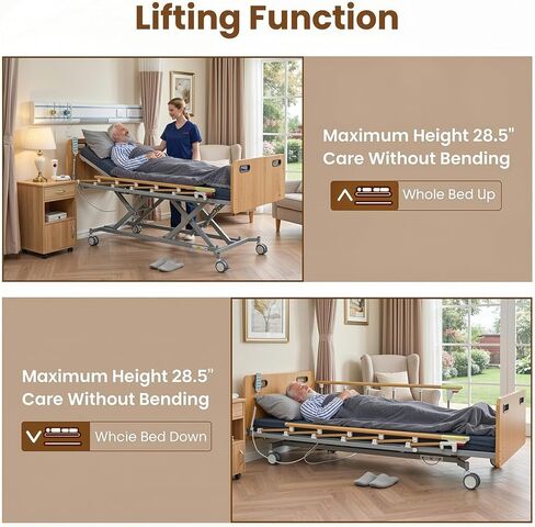 سرير مستشفى كهربائي كامل من Careboda للاستخدام المنزلي - 5 وظائف قابلة للتعديل مع محرك ألماني، مرتبة إسفنجية من البولي يوريثان مقاس 4 بوصات، قضبان أمان قابلة للطي، جهاز تحكم عن بعد، طاولة فوق السرير، ارتفاع 9.4 بوصة - 28.5 بوصة، يصل إلى 530 رطلاً in Kuwait