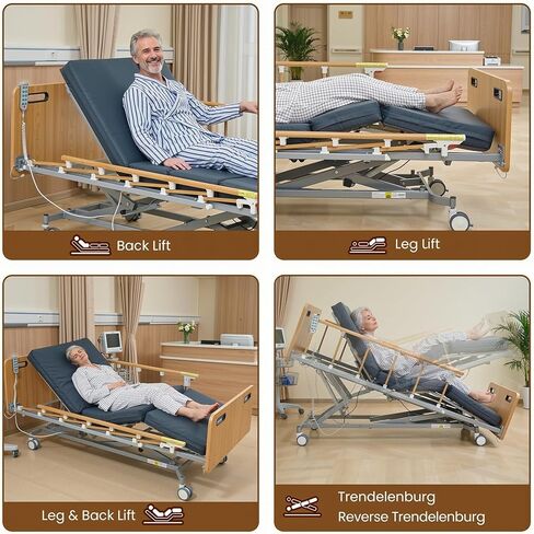 سرير مستشفى كهربائي كامل من Careboda للاستخدام المنزلي - 5 وظائف قابلة للتعديل مع محرك ألماني، مرتبة إسفنجية من البولي يوريثان مقاس 4 بوصات، قضبان أمان قابلة للطي، جهاز تحكم عن بعد، طاولة فوق السرير، ارتفاع 9.4 بوصة - 28.5 بوصة، يصل إلى 530 رطلاً in Kuwait