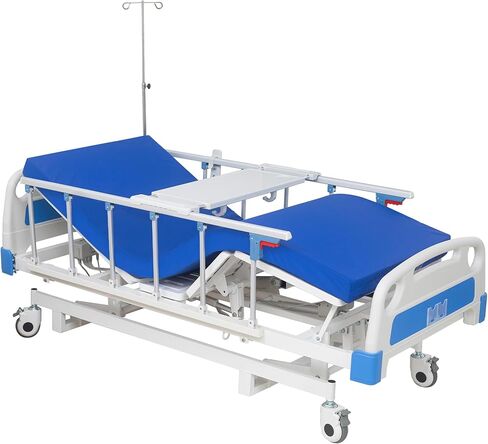 Premium 5 Function Full Electric Hospital Bed, ICU Electric Medical Bed with Bed Tray, 5" Lockable Casters and Foam Mattress for Home Hospital Use in Saudi Arabia