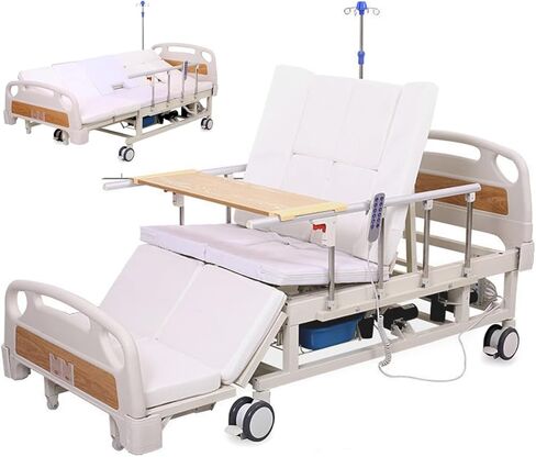 Premium 10 Function Full Electric Hospital Bed with Lateral Tilting for Home Use, Hospital ICU Bed with Fully Adjustable, Remote Control, Quiet Wheels, IV Pole, Dining Table Board, 550LBS Loading in Saudi Arabia