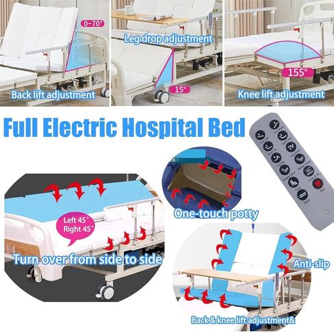 Premium 10 Function Full Electric Hospital Bed with Lateral Tilting for Home Use, Hospital ICU Bed with Fully Adjustable, Remote Control, Quiet Wheels, IV Pole, Dining Table Board, 550LBS Loading in Saudi Arabia