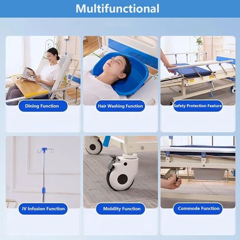 Premium 10 Function Full Electric Hospital Bed with Lateral Tilting for Home Use, Hospital ICU Bed with Fully Adjustable, Remote Control, Quiet Wheels, IV Pole, Dining Table Board, 550LBS Loading in Saudi Arabia