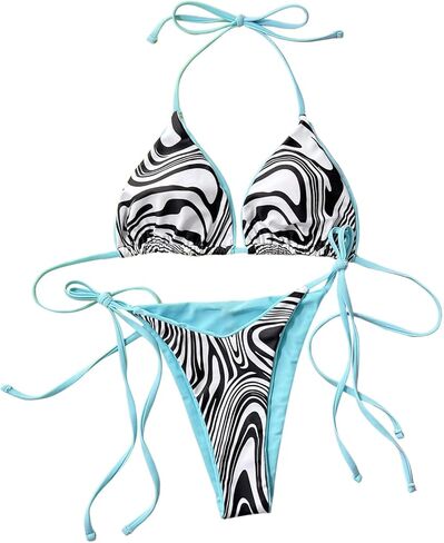 Floerns نساء 2 قطعة بيكيني مجموعة zebra شريط الرسن مثلث الجانب thongs in Kuwait