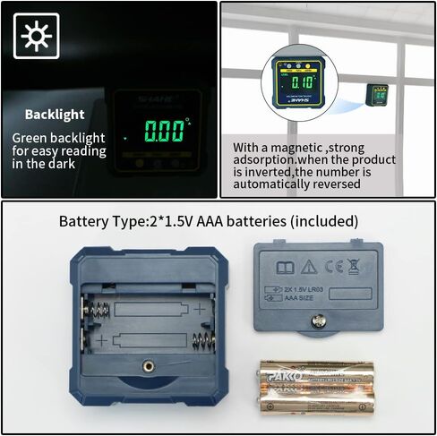 SHAHE مقياس زاوية رقمي منقلة مغناطيسية مقياس ميل مستوى زاوية مكتشف زاوية مكعب مستوى صندوق مع قاعدة مغناطيسية وإضاءة خلفية in Kuwait