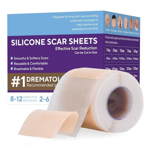Silicone Scar Sheets, Silicone Scar Tape (1.6"x 60" Roll-1.5m), Advanced Scars Strips for Surgical, C-Section, Tummy Tuck, Burn, Hypertrophic, Keloid Bump Removal Treatment, Reusable in Kuwait